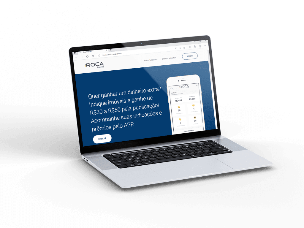 Landing Page de campanha de indicações da Roca Imóveis.