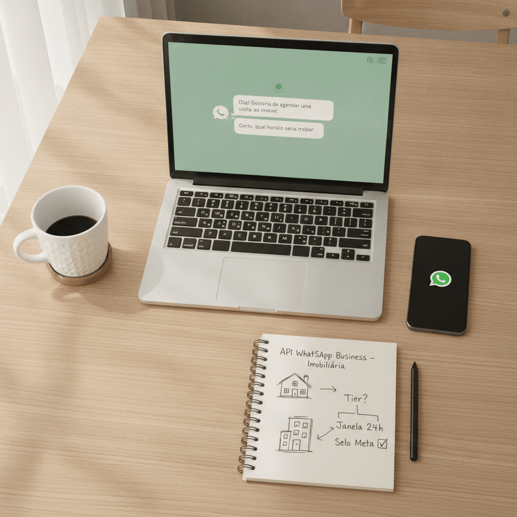 WhatsApp Business API pra imobiliária: tier, janela de 24h e por que o selo Meta importa